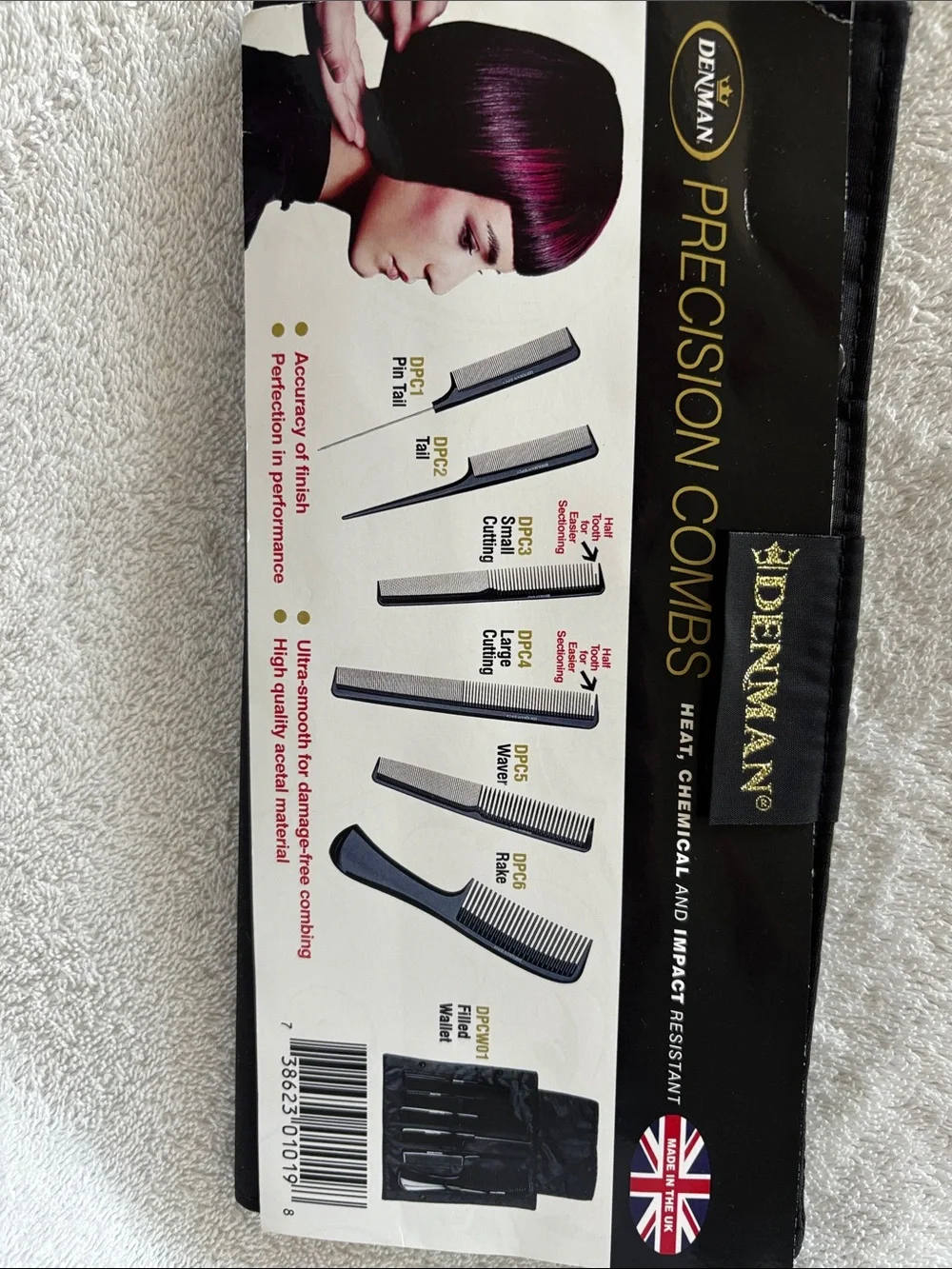 Denman Professional Precision Comb Set – Black Salon Combs in Pouch NWT